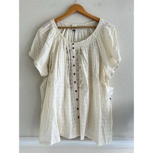 Sonoma Life + Style Beaded Embroidered Blouse Plus Size 3X Ivory Boho Hippie